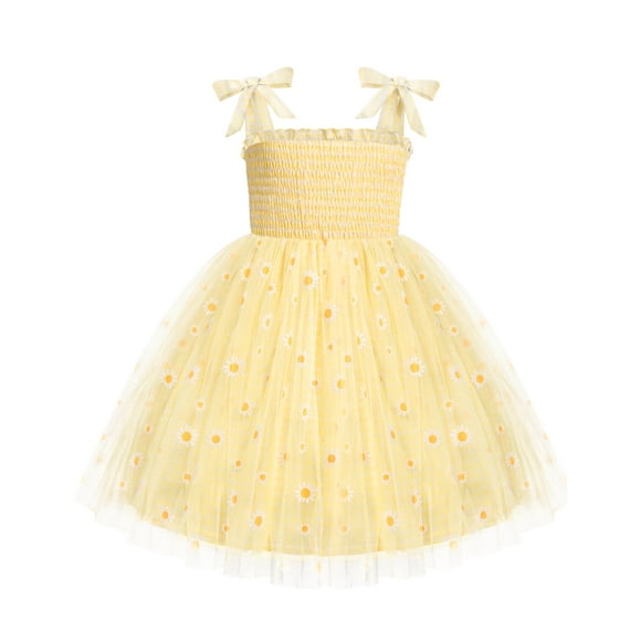 Vestido tutú Arshiner amarillo con estampado floral para niñas de 3 a 4 años