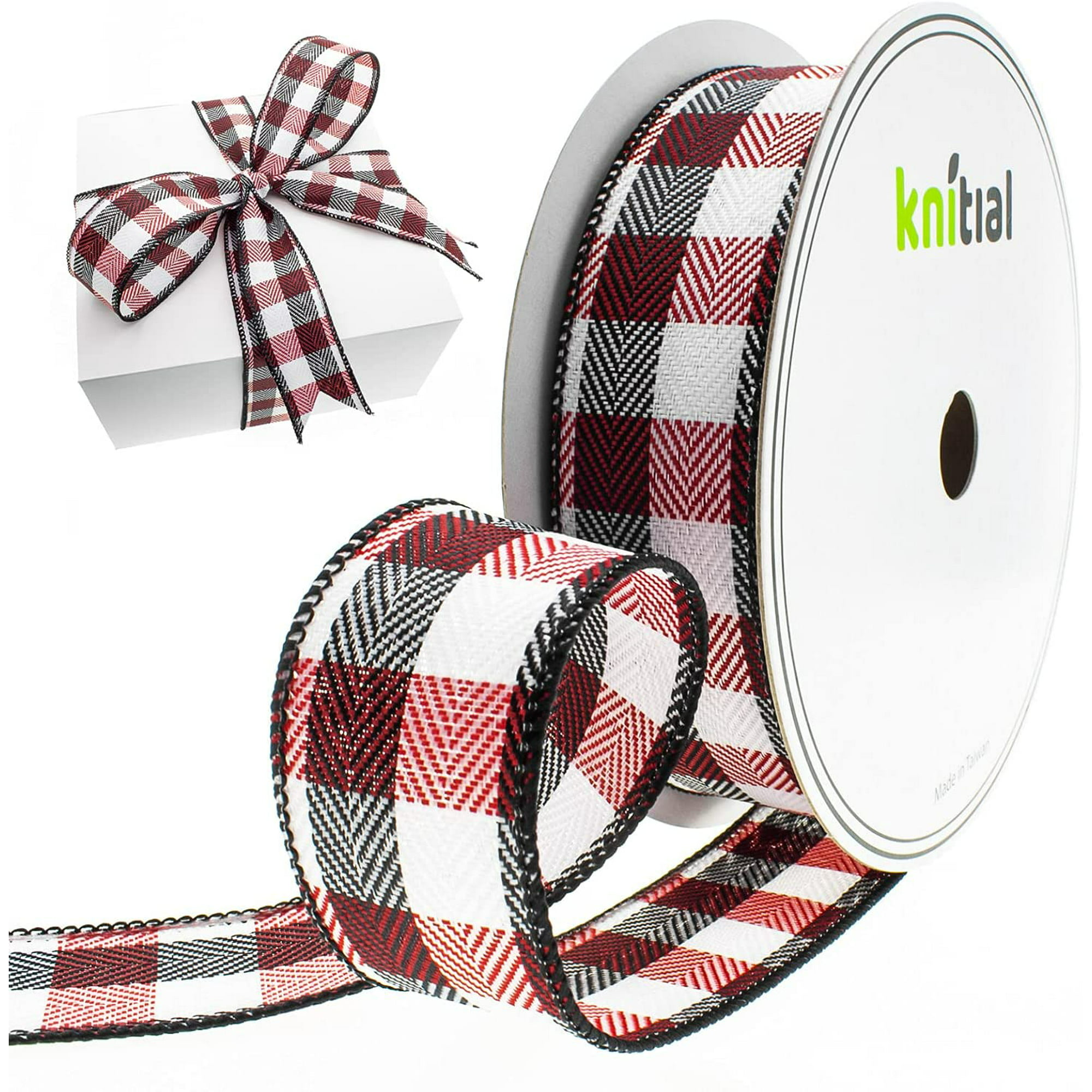 Wired Buffalo Plaid Ribbon 1-1/2 Inches x 25 Yards Light Red, Black, and  White Multicolor Buffalo Check Ribbon for Gift Wrapping, Crafts, and 