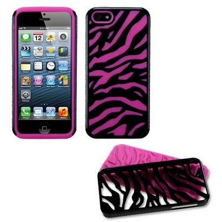 Blackberry Rubber Faceplates - Black Zebra Hot Pink Fusion Dual Layer Apple iPhone 5 Hybrid Faceplate Cover Case Soft Rubber Protector Skin Hard Cover Case fits Sprint, Verizon, AT&T Wireless