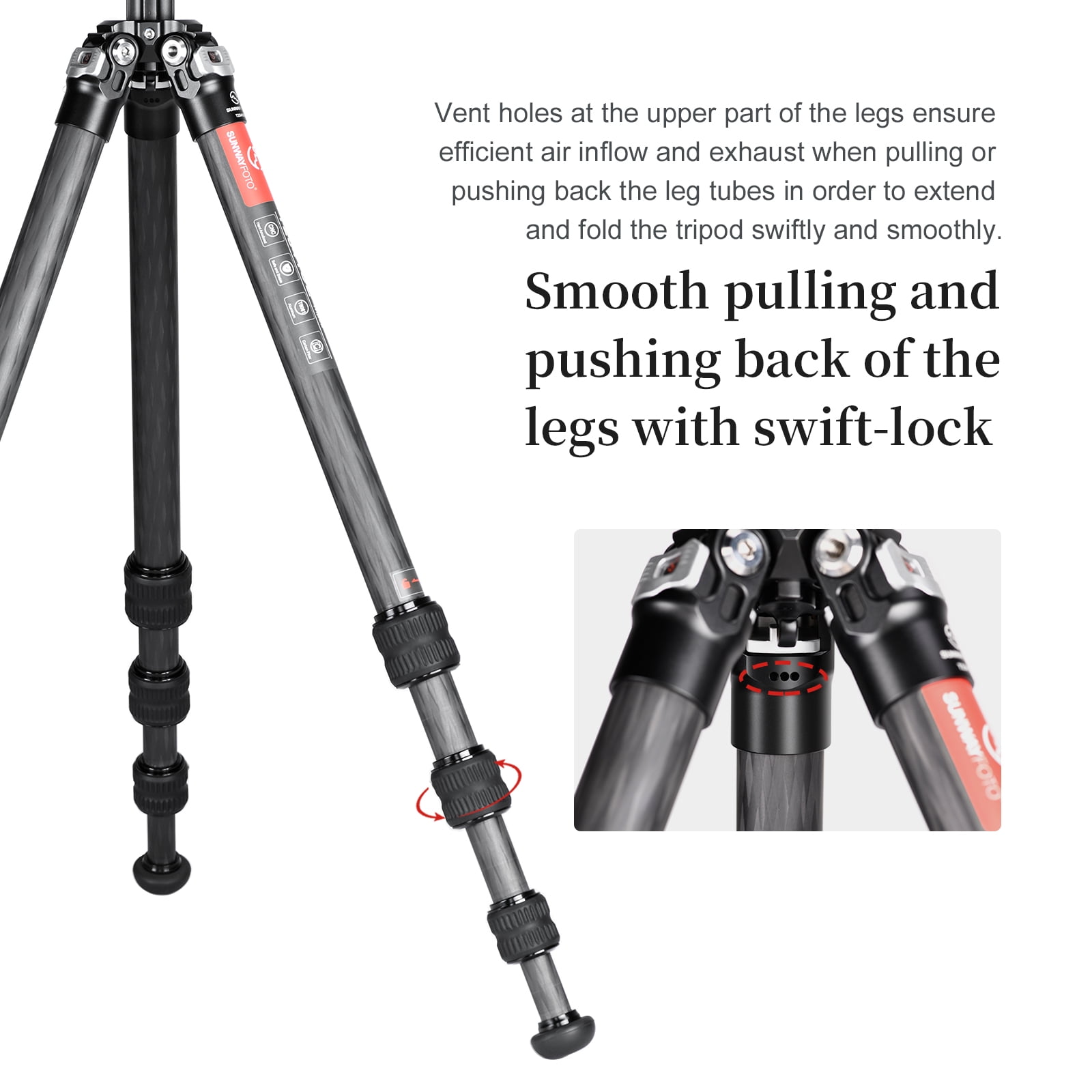 SUNWAYFOTO T2841CE Travel Tripod Carbon Fiber Compact Light Portable Professional Tripod Dslr Camera Waterproof,33.0lb Load