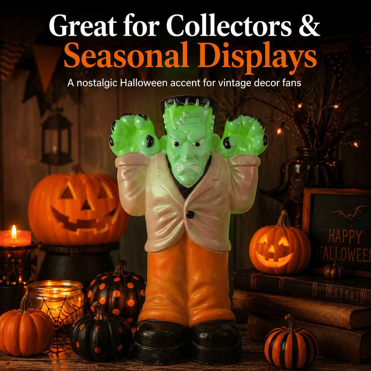 Vintage Empire-Style Frankenstein Blow Mold Halloween Yard Ornament, Lighted Classic Monster Decor for Outdoor Lawn, Porch, Haunted House Party and Summerween Display