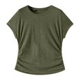 thumbnail image 4 of TYGHBN Women Spring Summer Fashion Solid Color Tops 2025 Round Neck Cap Sleeve Side Pleats Summer Women Tops Plain Loose T Shirts for Women New Day Womens Shirt Womens Short Sleeve T Shirts Ling, 4 of 4