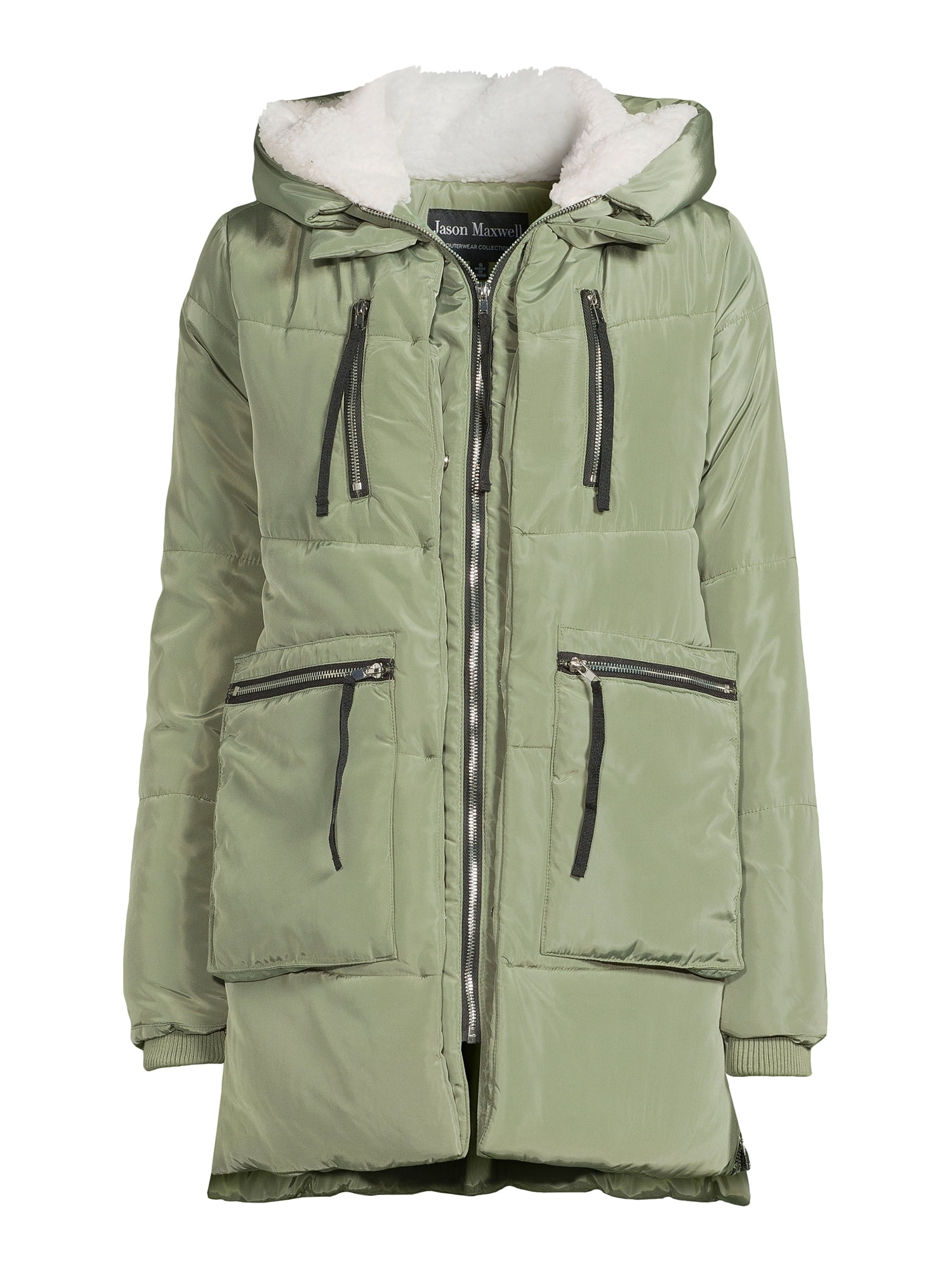 women's Plus Puffer Coat - Faux Shearling Hood - Walmart.com