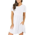 thumbnail image 6 of Lenago Women's Crewneck Short Sleeve Solid Mini Swing Dress with Pockets, 6 of 6