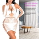 thumbnail image 5 of Vestido ajustado de encaje delgado encantador de malla para mujer, ropa de dormir ajustada con guantes, color blanco Inevent XX000051-01, 5 of 7