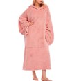 thumbnail image 2 of Kmbangi Women Velvet Sleeping Robe, Long Sleeve Hooded Neck Kangaroo Pockets Solid Color Nightwear, 2 of 8
