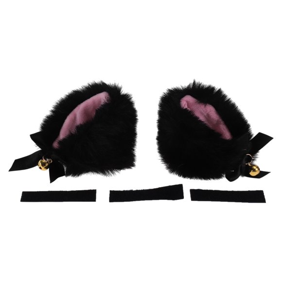 Motorcycle Helmet Accessories Decoration Furry Ears with Bells for Motorcycle Bicycle Skiing Helmets Black Pink Plush Sticker 1 Set