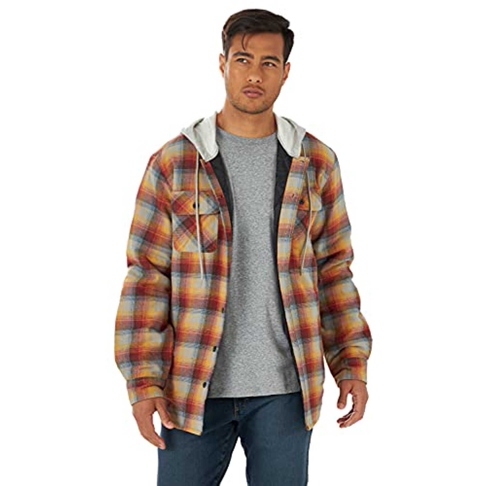 Wrangler Authentics Men's Long Sleeve Quilted Lined Flannel Shirt Jacket  with Hood, Pale Gold, X-Large | Walmart Canada