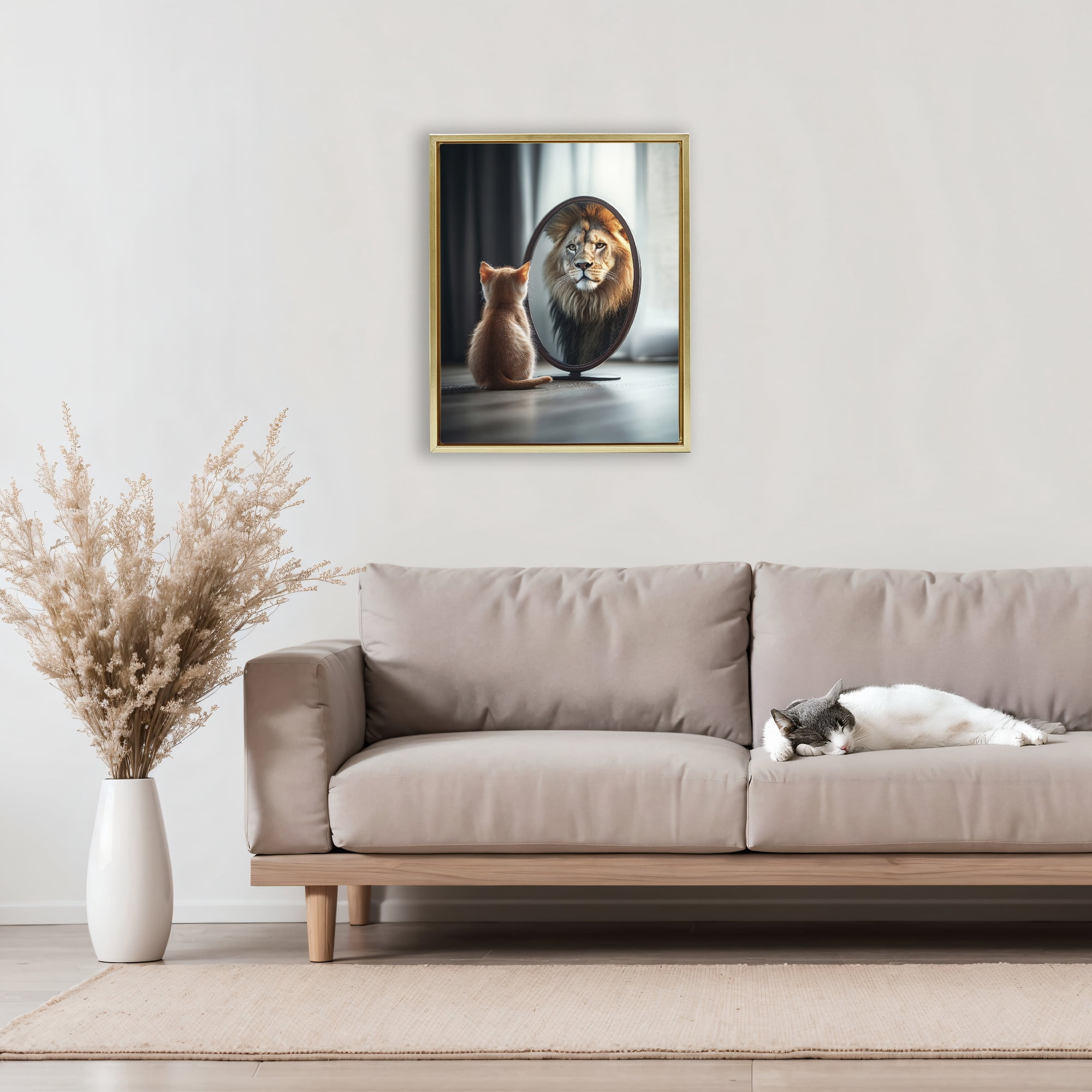 Stupell Industries Kitten Becomes Lion Illusion Gold Framed Floater Canvas Wall Art, design by Scott Stulberg