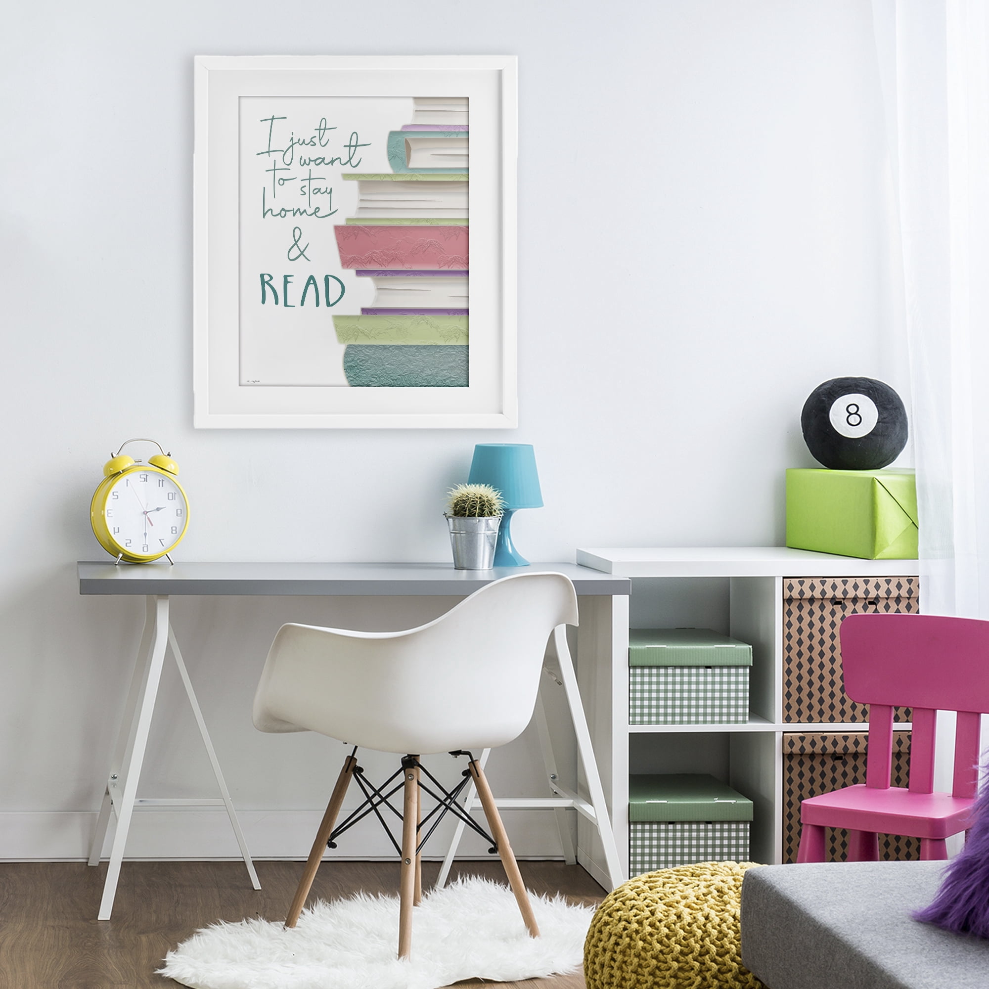 Stupell Industries Stay Home & Read White Framed Print Under Glass, design by Seven Trees Design