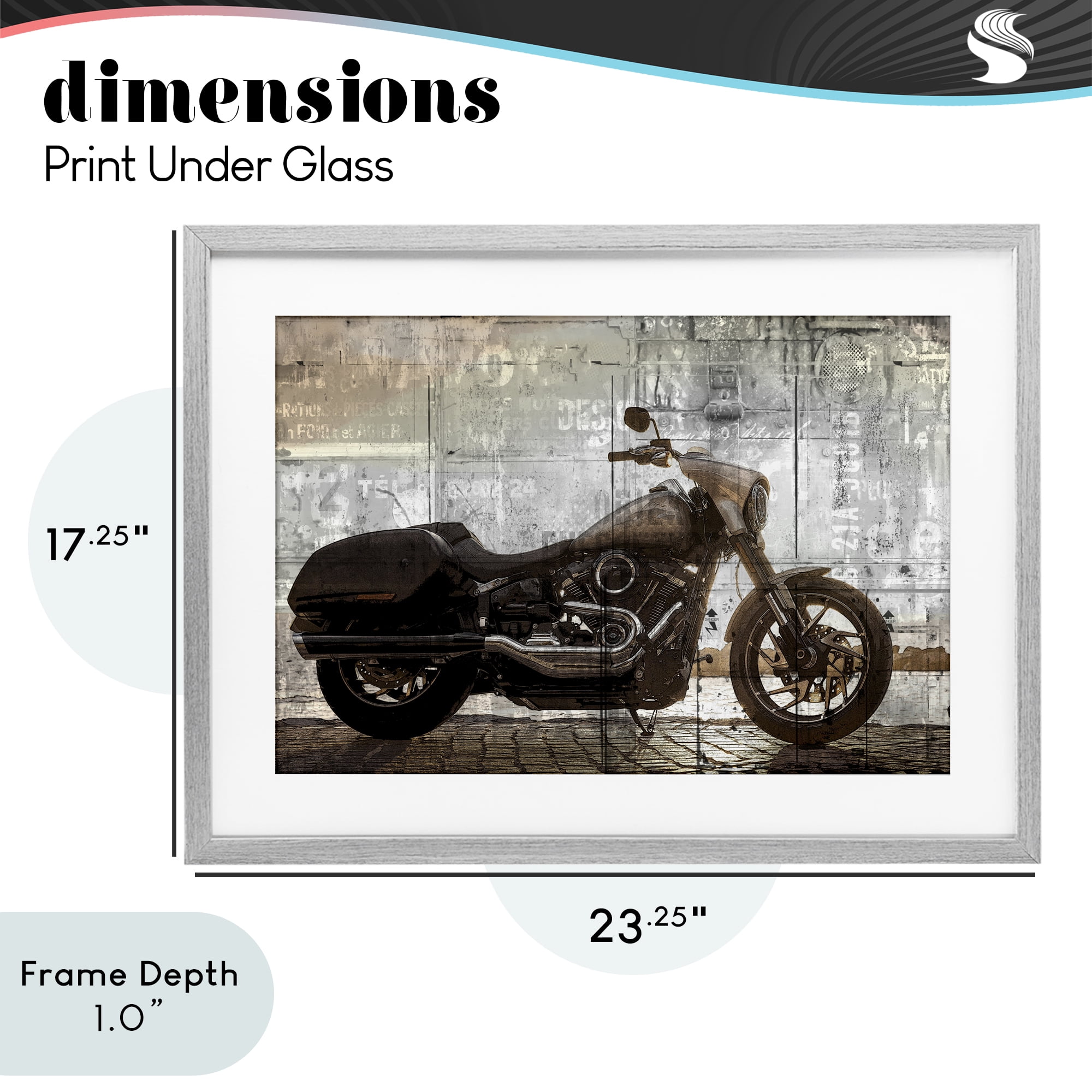 Stupell Industries Sunset Ride Motorcycle Gray Framed Print Under Glass, design by Kim Allen