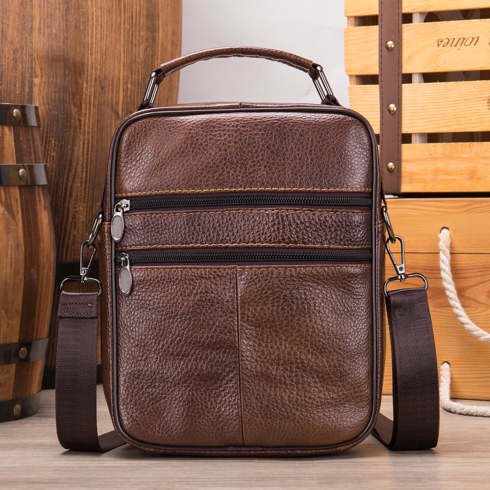Men s shoulder bag genuine leather vertical casual men s bag portable business leather high end messenger bag Walmart