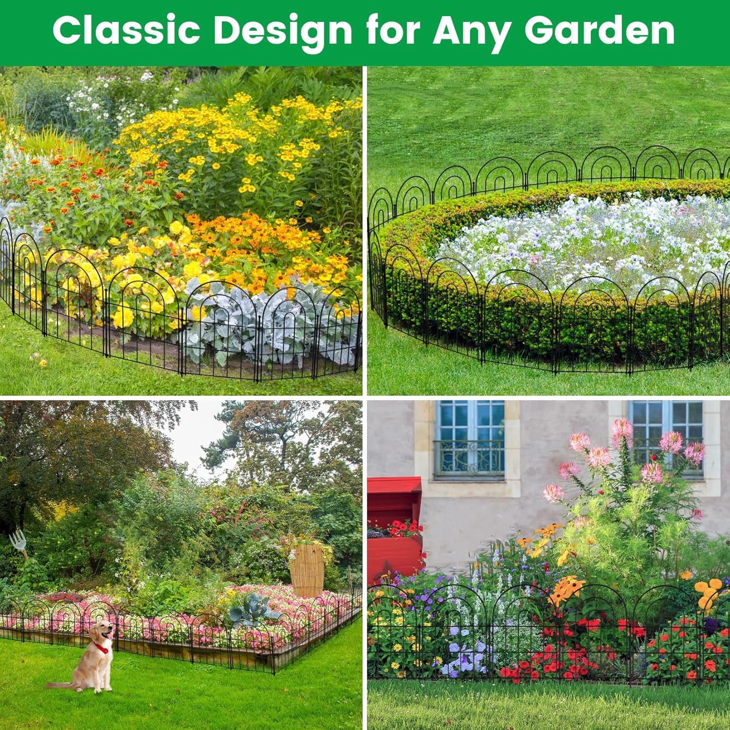 18 Pack Decorative Garden Fence Animal Barrier: 17 in(H) x 18 ft(L) Border Flower Rabbit Garden Fencing Small Arched Rustproof Metal No Dig Fence Landscape Decor for Yard