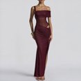 thumbnail image 1 of TaTaai Ladies One Shoulder Sleeveless Solid Color Maxi Dress Ruched Detail Mesh Panel Slim Fit Elegant Formal Wedding Party Wear Gift, 1 of 9