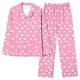 thumbnail image 5 of Pijama informal de manga larga con estampado para mujer, traje de pijama con solapa holgada y bolsillo con botones, top y pantalones de poliéster., 5 of 7