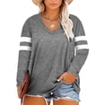 thumbnail image 5 of Aleumdr Fashion Plus Size Blouse for Ladies Womens Casual Long Sleeve V Neck Gray Colorblock Pullover Tops 22 24, 5 of 8