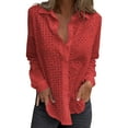 thumbnail image 2 of Tittly Button Down Shirts Blouses for Women Lace Embroidery Long Sleeve Blouse Women's Hollow Lace Embroidered Long Sleeve Button Up Fashion Shirt Tshirts Shirts Long Sleeve Shirts for Women Red 5XL, 2 of 5
