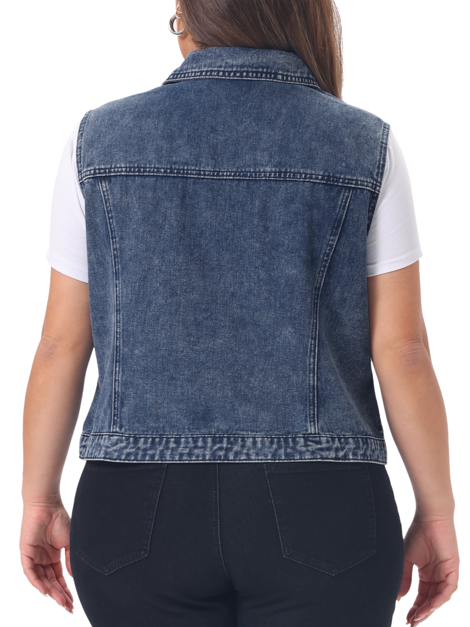 DARING DIVA Women's Plus Size Sleeveless Zip Up Button Down Jeans Vest 3X Washed Blue