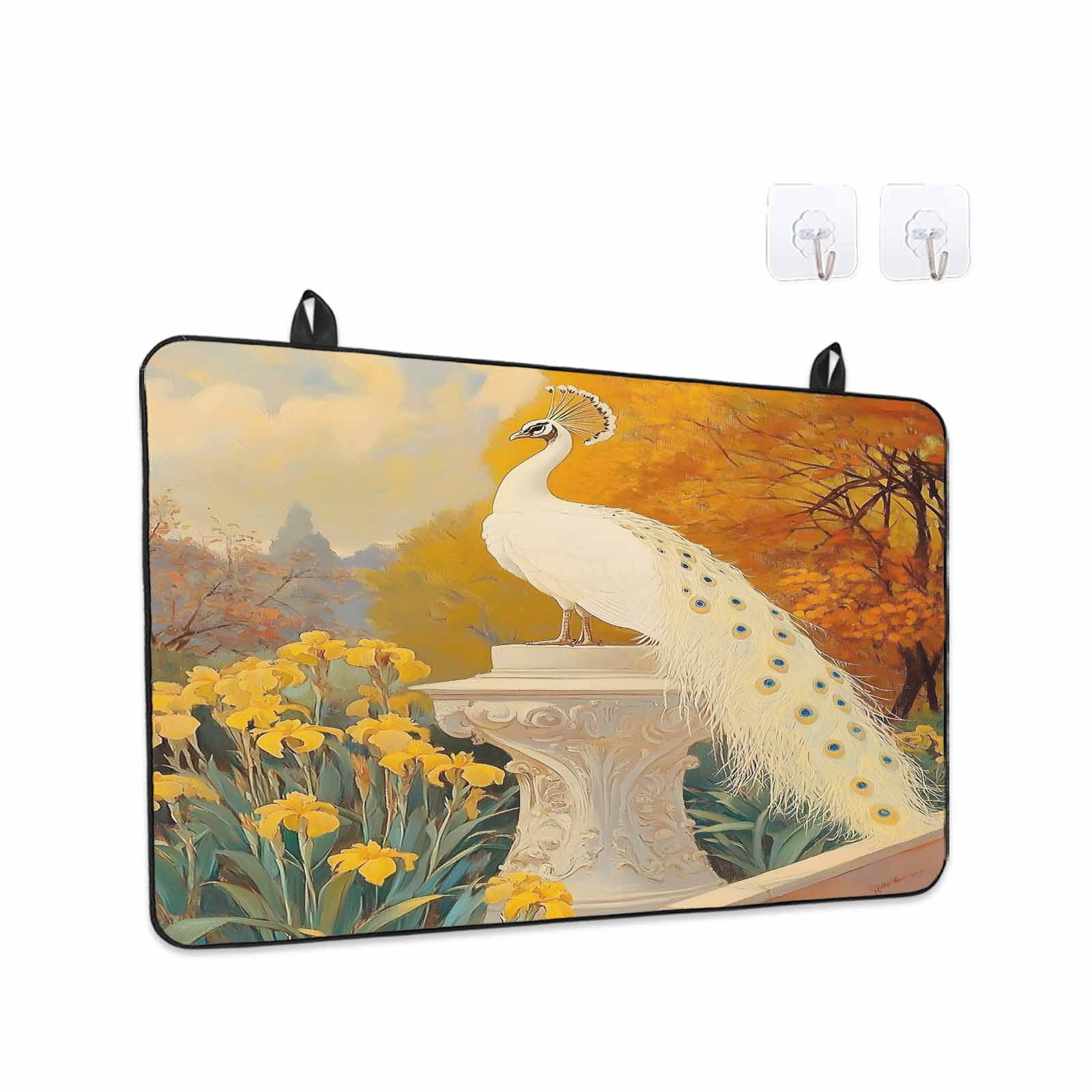 White Peacock Elegant Stove Top Cover for Electric Stove, Heat-proof & Non Slip Glass Top Stove Cover Protector, Vintage Garden Floral Botanical Kitchen Flat Cooktop Rubber Mat 24x21 Inches