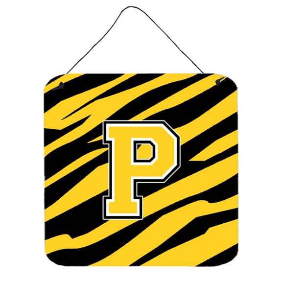 Letter P Initial Tiger Stripe - Black Gold  Wall or Door Hanging Prints