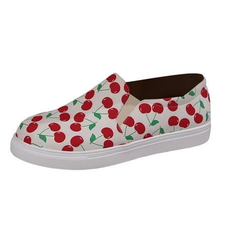 QYZEU Women Shoes Sneakers Women Shoes Casual Ladies  Fashionable Flat Cherry Shoes and Sports Shoes Girls Dress Casual Shoes Walking Lightweight Shoes White 43