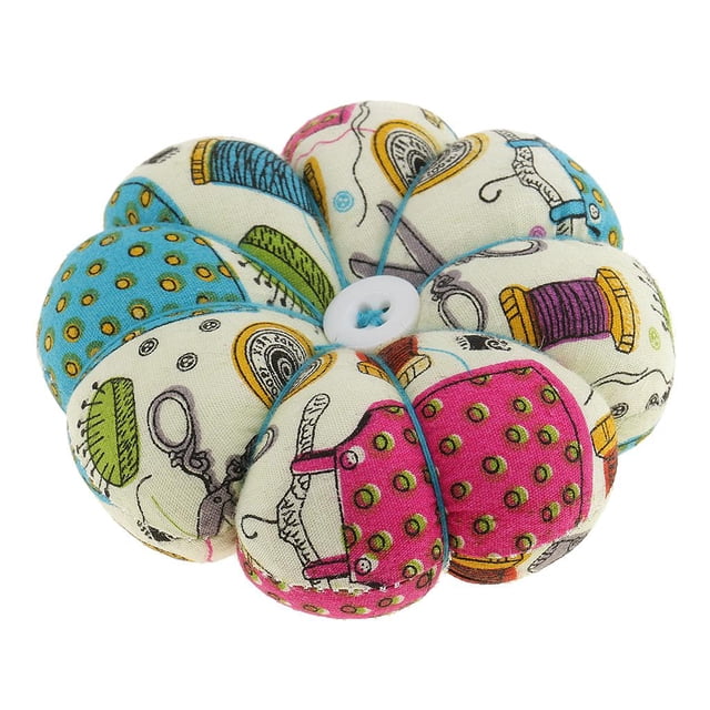 jifeng Printed Floral Pin Cushion Pumpkin Shaped Sewing Tool with Wrist Band for