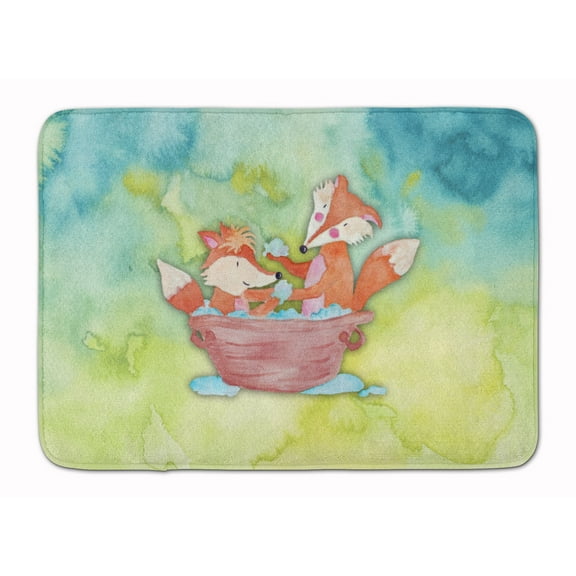 Foxes Bathing Watercolor Machine Washable Memory Foam Mat