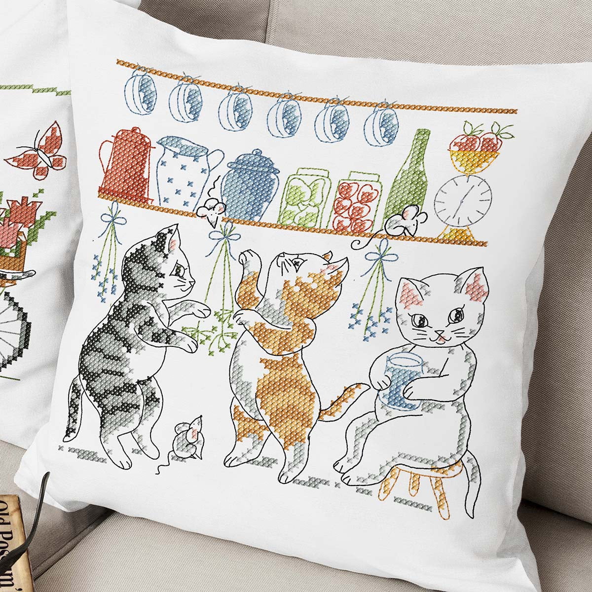 Herrschners® Cats in the Kitchen Pillow Cover Stamped CrossStitch Kit