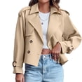 thumbnail image 2 of Double Breasted Women Solid Color Casual Crop Trench Coat Lady Office Jacket with Pocket, 2 of 6