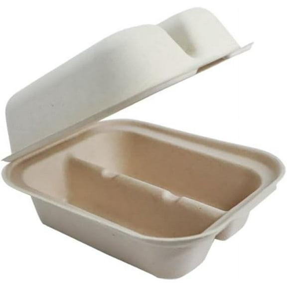 World Centric 2-Compartment Clamshell Taco Container, TO-SC-T2, Compostable Fiber, 8" x 5" x 3" | 300/Case