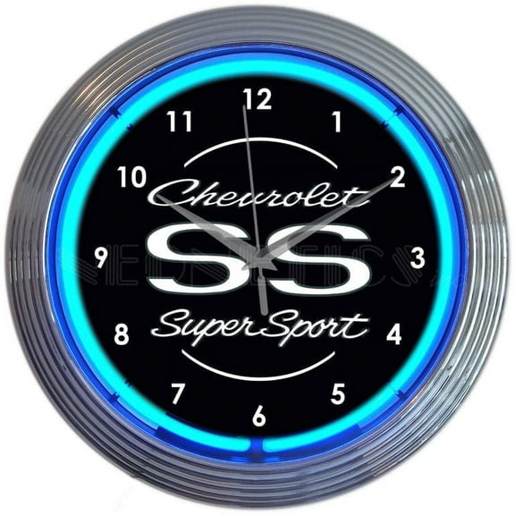 CHEVROLET SS SUPER SPORT BLUE NEON CLOCK – 8CHVSS