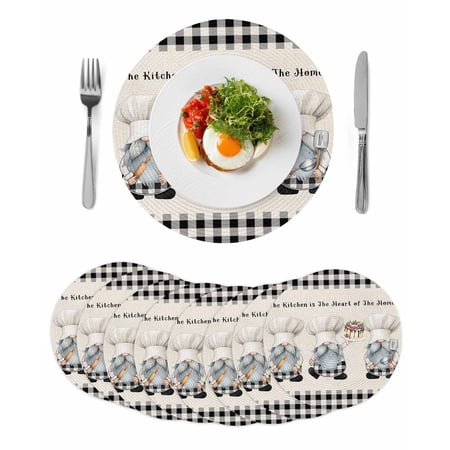 Chef Gnomes Round Placemats Set of 8 for Dinning Tables Heat-proof Braided Table Mats 15 Inch Black Grey Plaid Cake Cook Dessert Burlap Washable Place Mat for Kitchen Restaurant Party Table Decor Chef Gnomes Round Placemats Set of 8 for Dinning Tables Heat-proof Braided Table Mats 15 Inch Black Grey Plaid Cake Cook Dessert Burlap Washable Place Mat for Kitchen Restaurant Party Table Decor