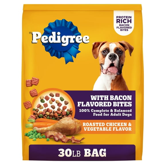 Pedigree Adult Dry Dog Food Roasted Chicken & Vegetable Flavor With Bacon Flavored Bites, 30 lb. Bag