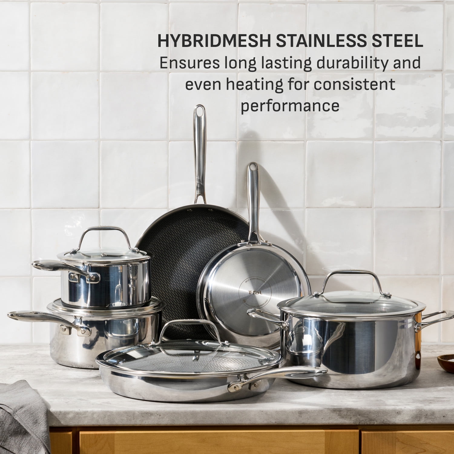 T-fal Ceramic HybridMesh Stainless Steel, 12.5 inch frypan with Lid