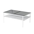 thumbnail image 4 of Rectangle Glass Coffee Table with Double Layer Storage Center, Modern Small Clear Coffee Table Tea Table Cocktail Table with White Sturdy Metal Legs for Living Room Home Office, Gray Tempered Glass, 4 of 10