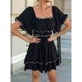 thumbnail image 4 of Women'S Summer Off Shoulder Mini Dress Ruffle Sleeve Elastic Waist Ruffle Hem Cute Beach Elegant Short Dresses Black XL, 4 of 9