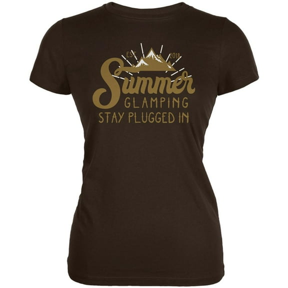 Glamping Plugged In Juniors Soft T Shirt Brown LG