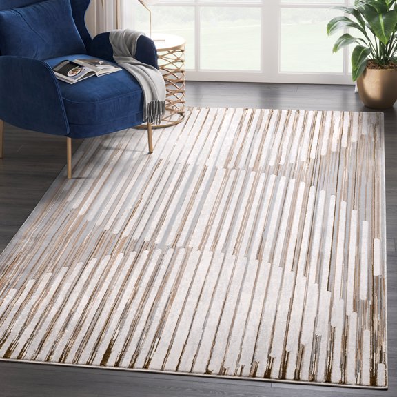 Abani Regal Collection Area Rug Mid Century Modern Bedroom Living Room Decor Floor Rug 8 x 10 Beige Ivory