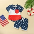 thumbnail image 2 of Odeerbi 4th of July Patriotic Two Piece Outfits for Toddler Boys Star and Stripe Shirts Kids Baby Independence Day Cute Print Short Sleeve 2024 Casual Shorts Suit Blue, 2 of 9
