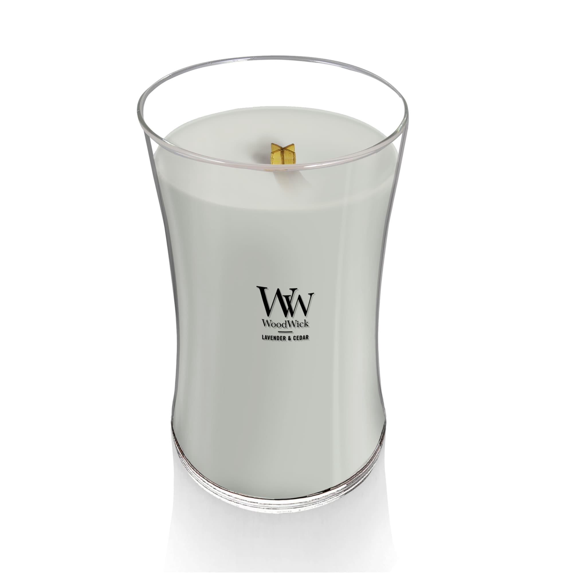 WoodWick Lavender & Cedar Scented Large Hourglass Candle, Crackles as it burns, Up to 180 hrs burn time, Perfect for gifting, 21.5oz