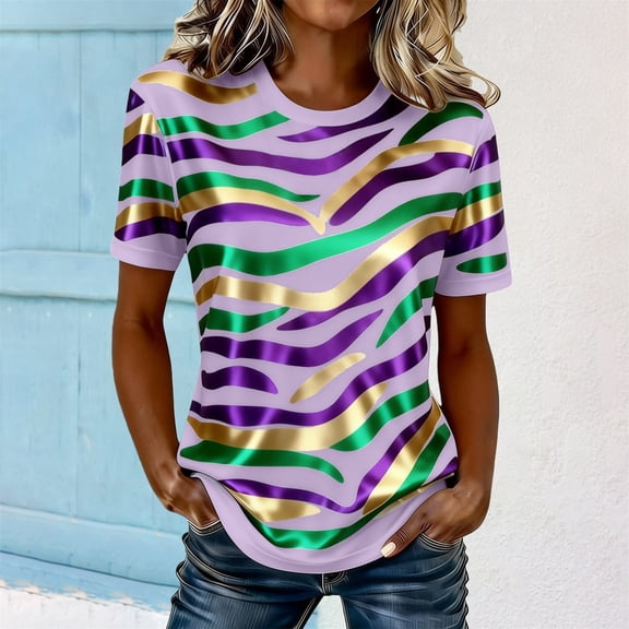 Womens Tops Casual Print T Shirt Stripe Shirt