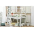 thumbnail image 3 of Twin over Twin Low Bunk Bed, House Bed with Ladder , White, 3 of 13