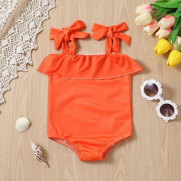 Gubotare Girl Swimsuit Girls' Swimsuit One Piece Closed Racerback for Summer Swimwear (Orange,2-3 Years)