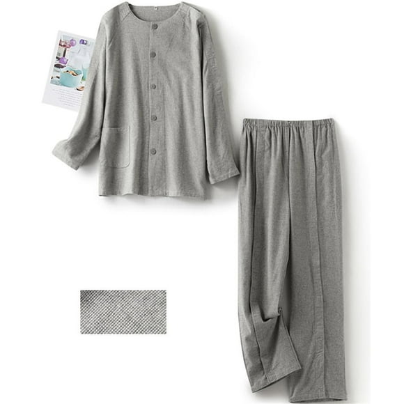 LAROTSUBA Bedridden Patient Clothing,Patient Clothes,Post-op Tearaway Clothes with Magic Sticks,Patient nursing Tops and trousers Set for Home Care,Post Surgery,Elderly(Man,Grey,L)