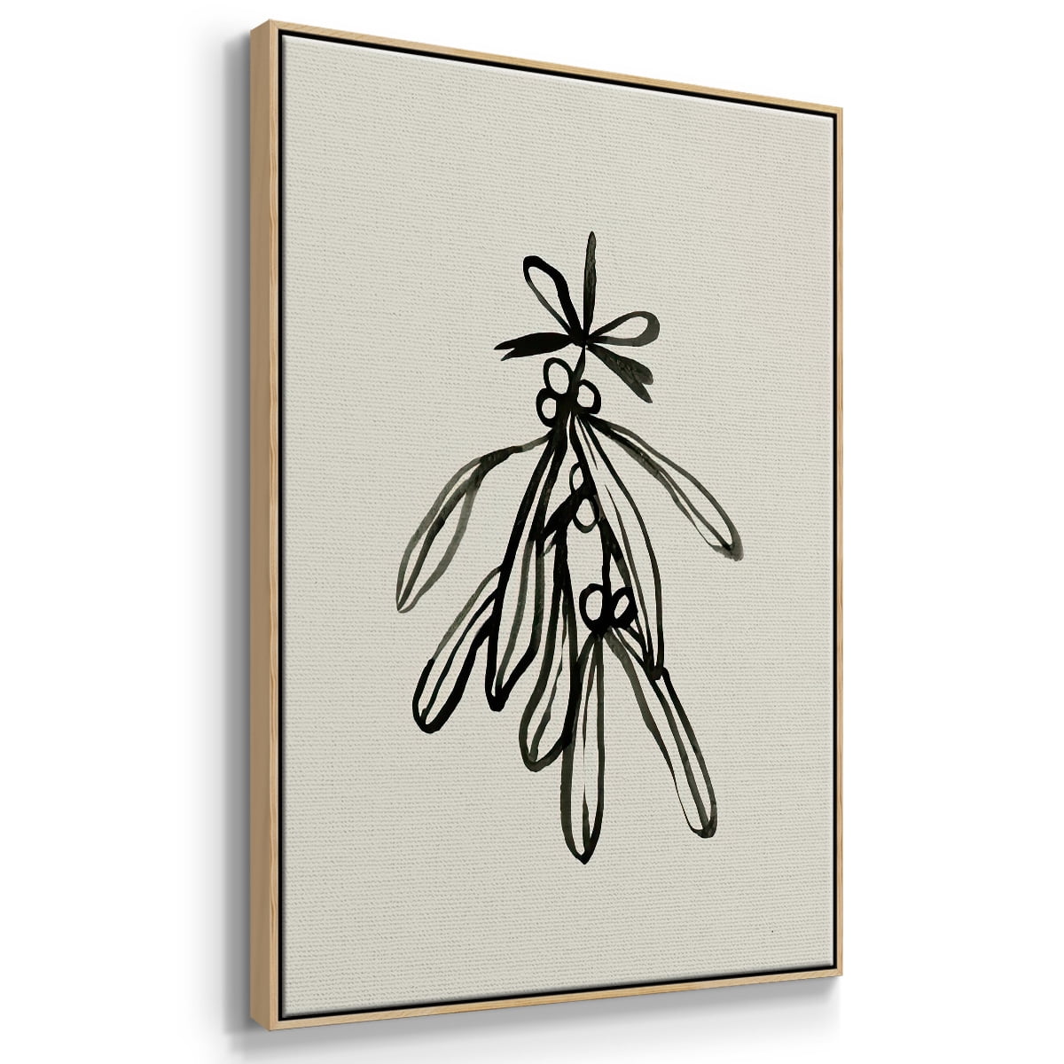Mistletoe Sketch with Bows II - Framed Gallery Wrapped Holiday Canvas - 17 x 25 - Natural Wood Frame
