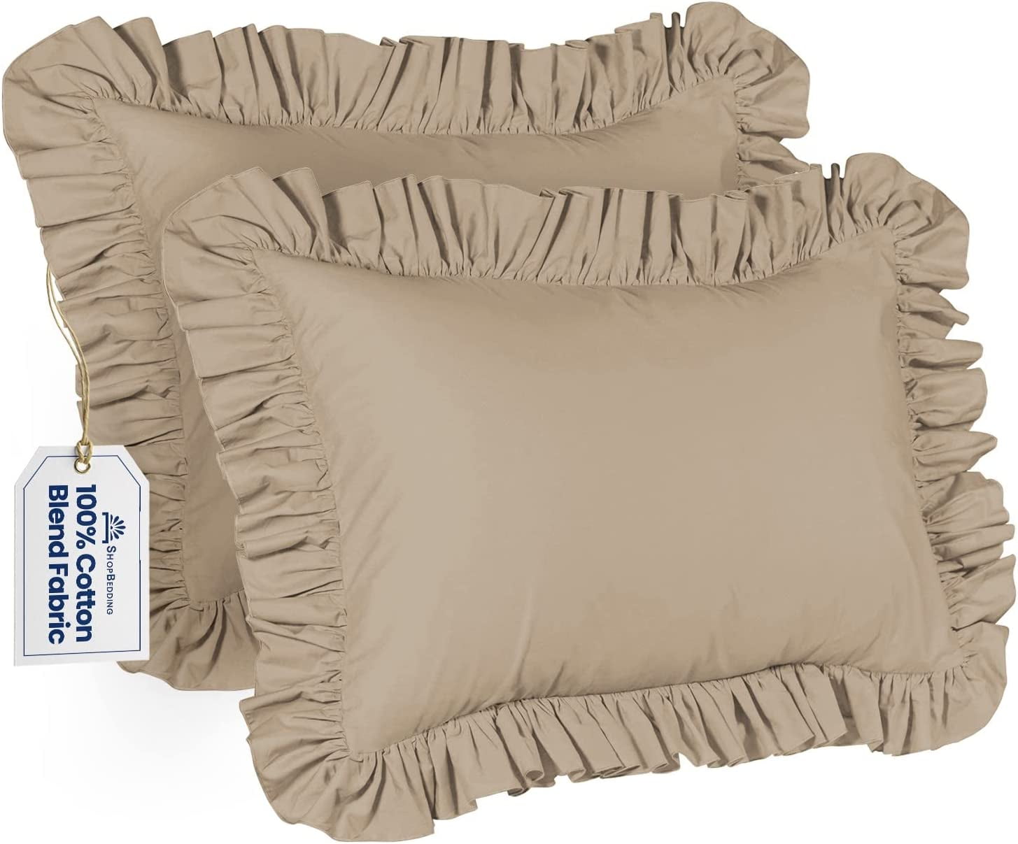 Ruffle Pillow Case Queen Pillow Sham (Bone), Ruffle Pillow Cover, Set