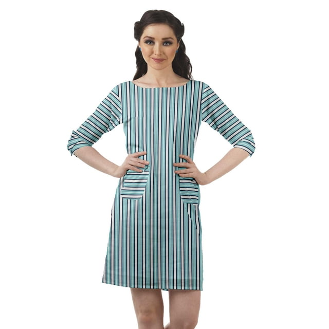 Moomaya Robes Tuniques Imprimées Femmes Fente Arrière Robe à Manches 3/4 avec Poches