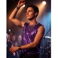 thumbnail image 2 of Men's Sequin Tank Top Sparkly Glitter Sleeveless Shirt Crew Neck Shiny Metallic Vest for Music Festival, Disco Party, Stage Performance Purple L, 2 of 7