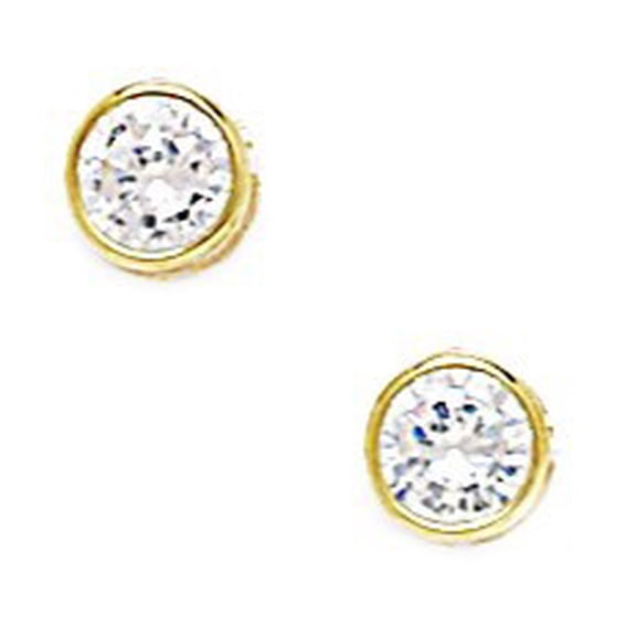 14k Yellow Gold 5mm Round Cubic Zirconia Screw-Back Earrings