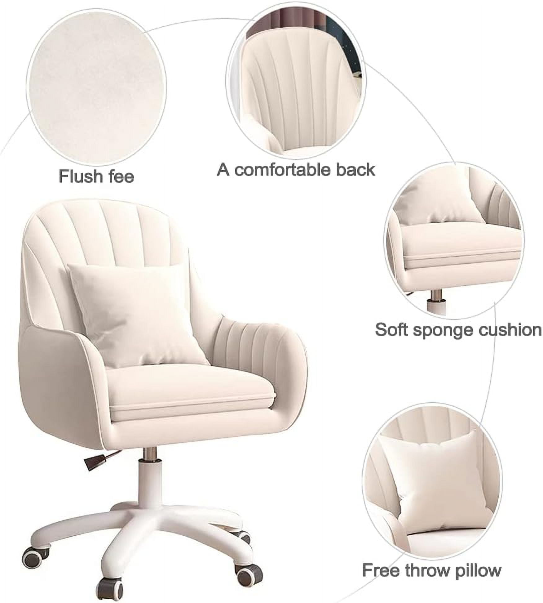 Home Office Chair Computer Chair with Mid-Back Upholstered Modern Tufted Computer Task Chair Swivel Height Adjustable Velvet Accent Chair.（White）
